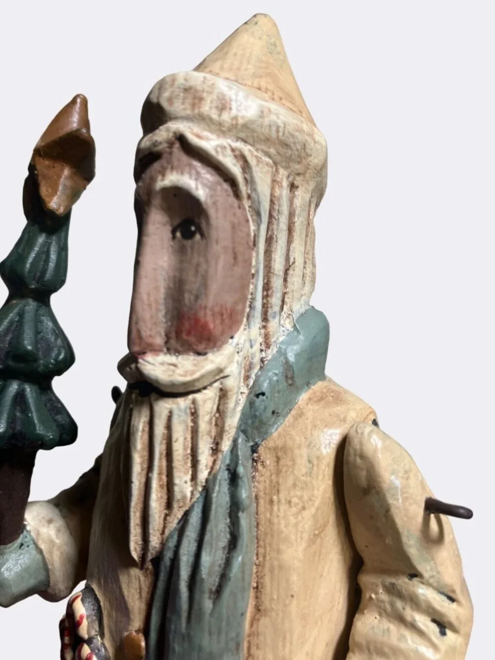 Handcrafted Greg Guedel Santa Figurine Holding Tree and Lantern